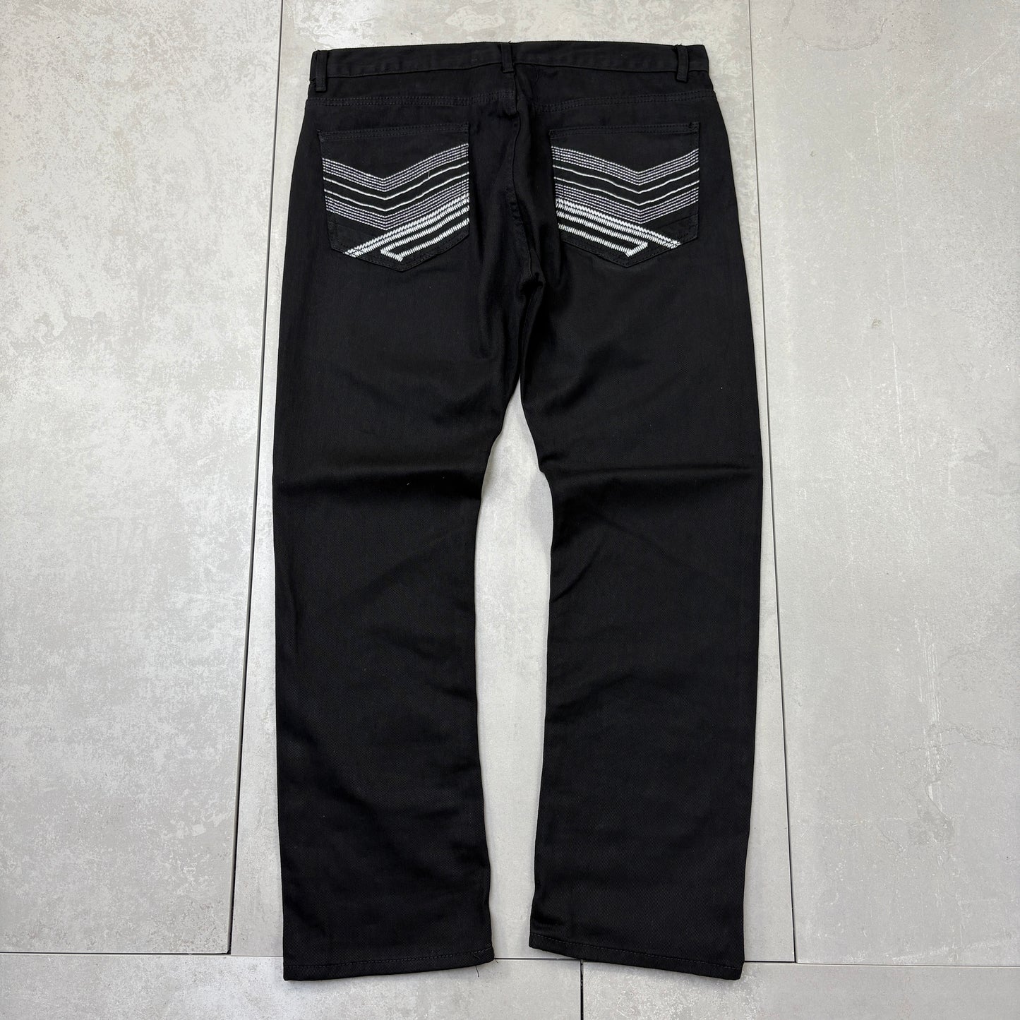 Vintage Embroidered Hip Hop Black Baggy Jeans - 38