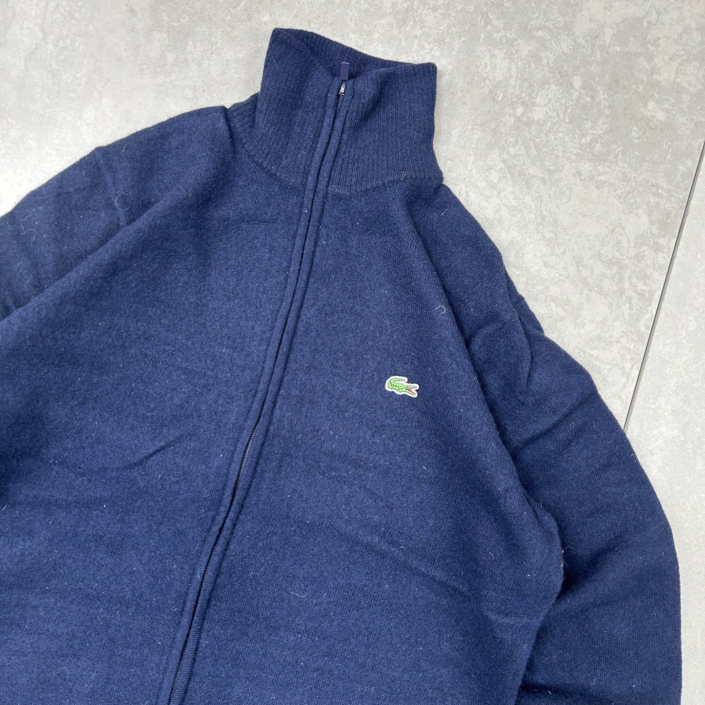 Vintage Lacoste Zip Wool Navy Knit Jumper - S
