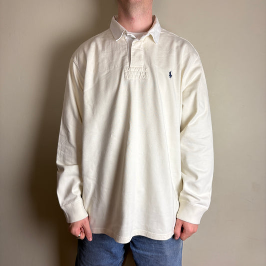 Vintage Ralph Lauren White Cream Long Sleeve Rugby Polo Shirt - 2XL