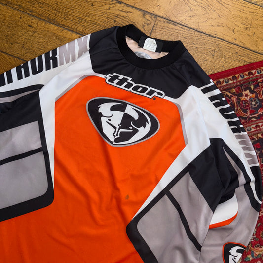 Vintage Thor Motocross Racing Long Orange Black Sleeve Graphic T-Shirt - XL