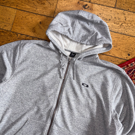 Vintage Oakley Grey Zip Hoodie Embroidered Sweatshirt - 2XL