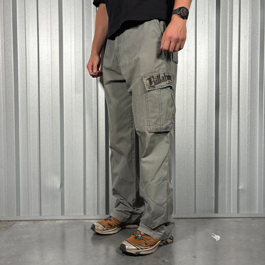 Billabong Green Grey Embroidered Surfwear Baggy Cargo Y2K Trousers - 36R