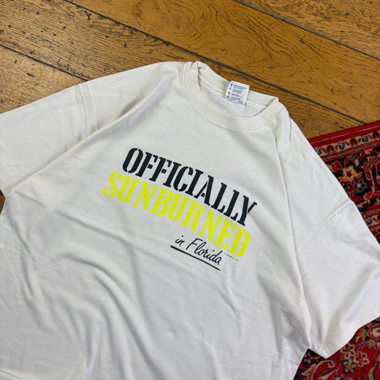 Vintage 90s Funny Sunburnt White Boxy Single Stitch Graphic T-Shirt - XL