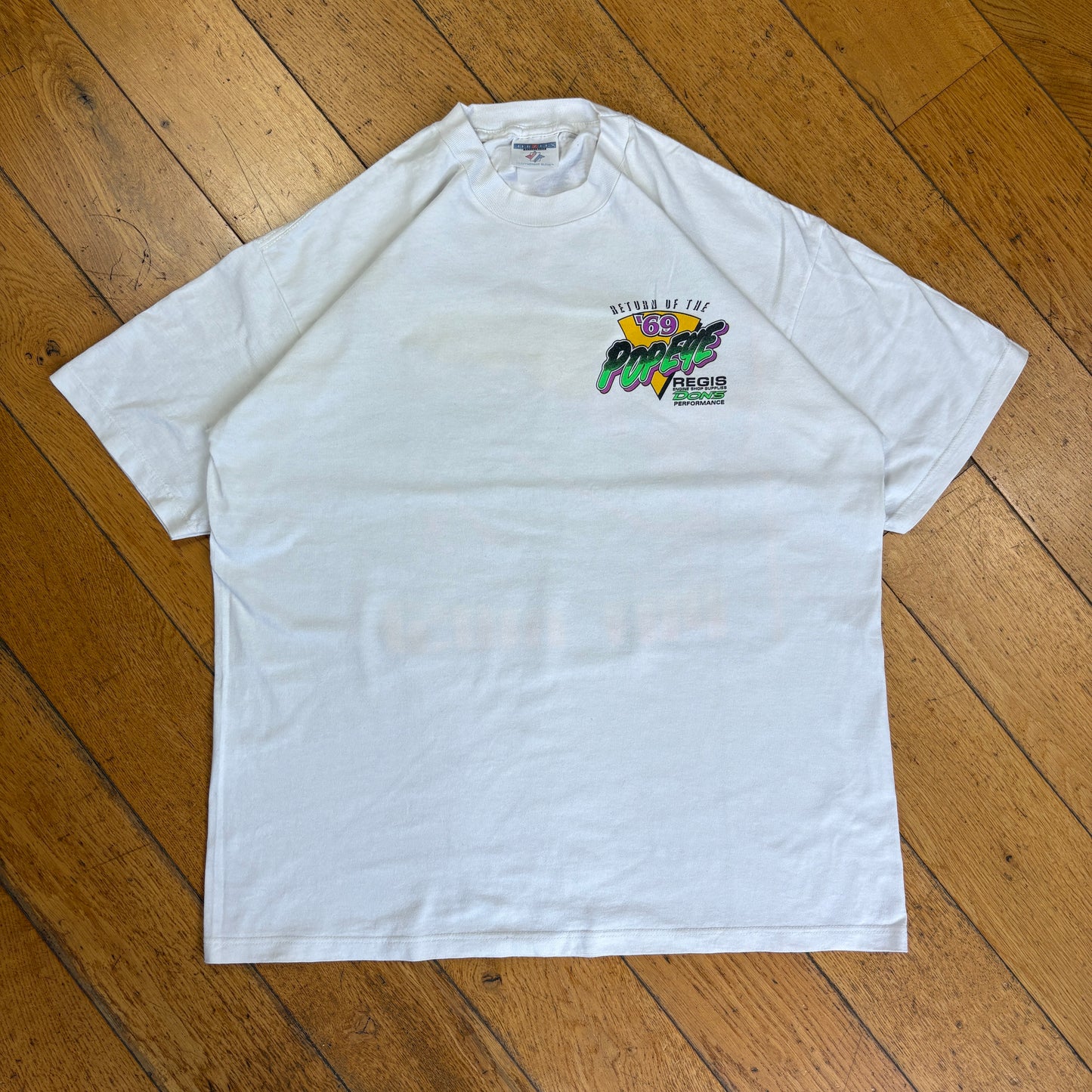 Vintage 90s Popeye Car White Single Stitch Graphic T-Shirt - L