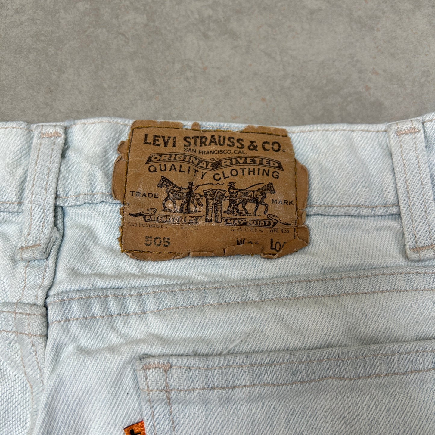 Vintage Levis 505 Orange Tab Blue White Straight Denim Shorts - 30