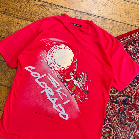 Vintage 1993 Wile E Coyote Red Ski Colorado Graphic T-Shirt - S