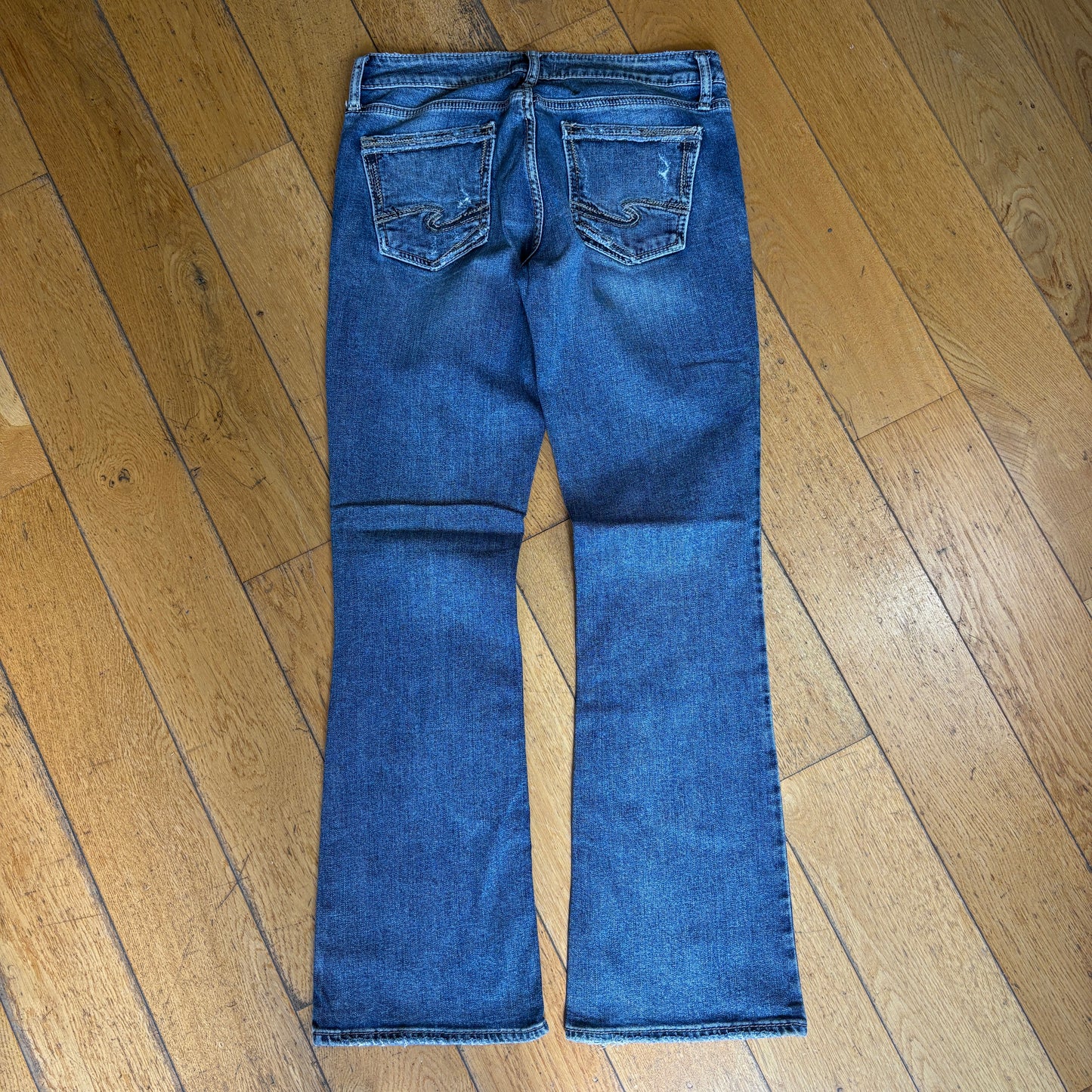 Vintage Silver Jeans Y2K Flared Bootcut Blue Embroidered Hip Hop Jeans - Size 12