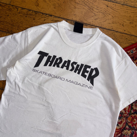 Vintage Thrasher White Skate Graphic T-Shirt - S