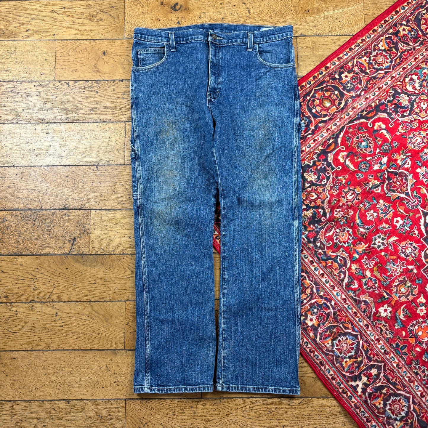 Vintage Dickies Workwear Carpenter Baggy Blue Trousers - 36