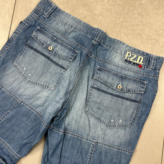 Vintage Embroidered Hip Hop Baggy Shorts Blue Jorts - 38