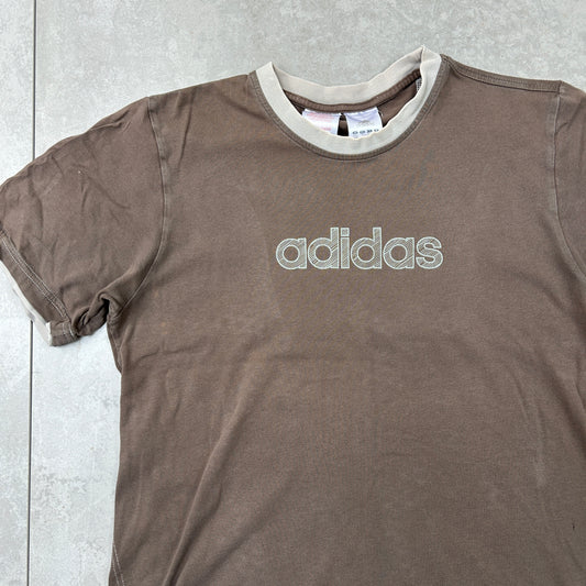 Vintage Adidas Spellout Brown T-Shirt - S