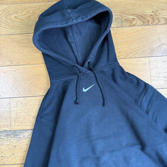 Vintage Nike Centre Swoosh Black Embroidered Hoodie Sweatshirt - XS