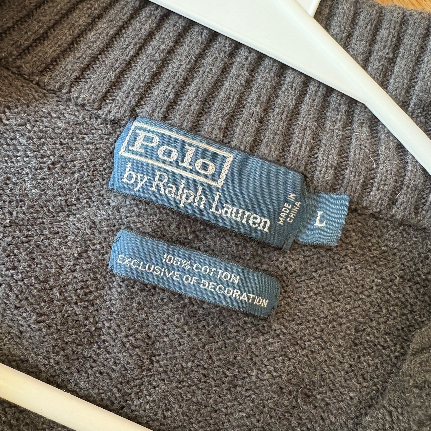 Vintage Ralph Lauren Grey Quarter Zip Chunky Knit Jumper - L