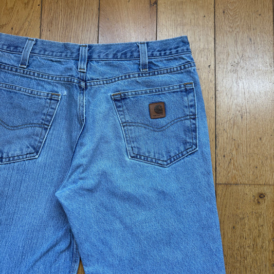 Vintage Carhartt Workwear Carpenter Baggy Blue Jeans - 34