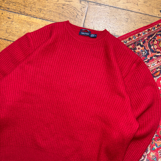 Vintage Nautica Red Wool Cashmere Blend Embroidered Knit Jumper - XL