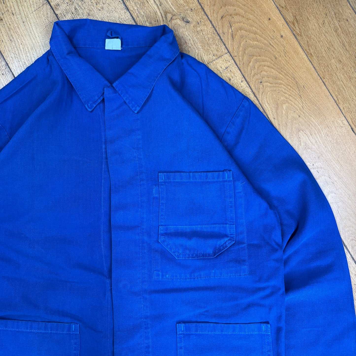 Vintage French Chore Workwear Jacket Blue Overcoat - L