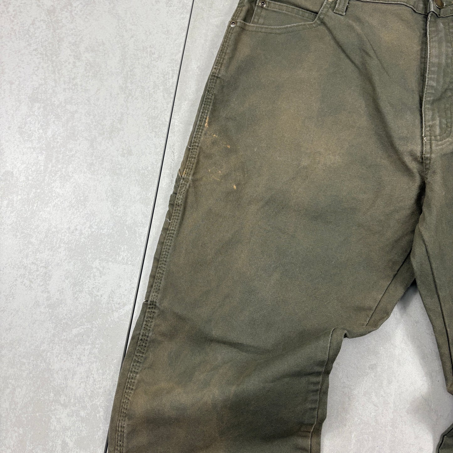 Vintage Dickies Workwear Carpenter Khaki Green Baggy Trousers - 38