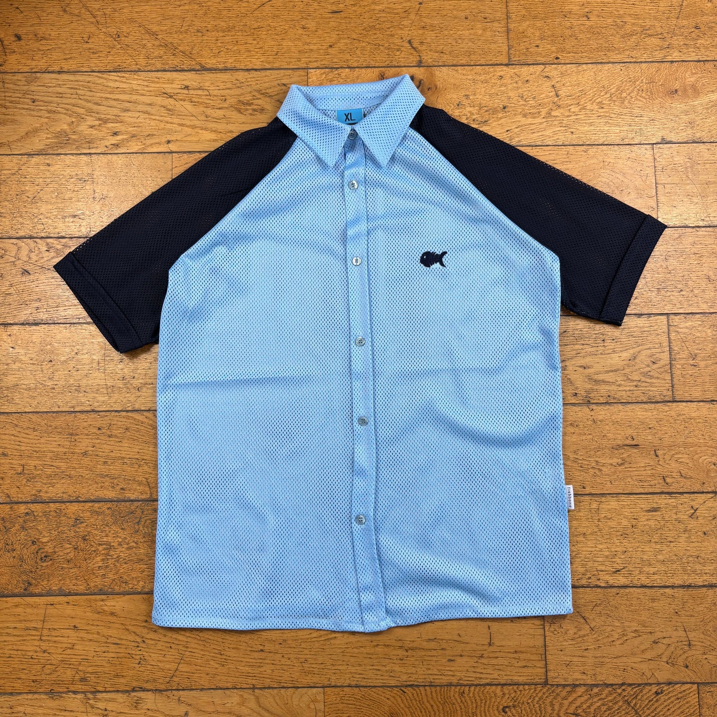 Vintage Fishbone Blue Surfwear Polo Mesh T-Shirt - L