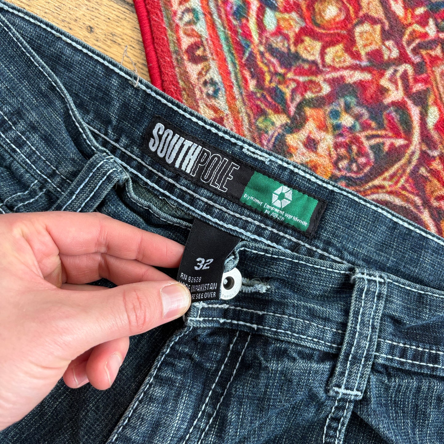 Vintage Southpole Navy Blue Embroidered Y2K Hip Hop Baggy Jeans - 32