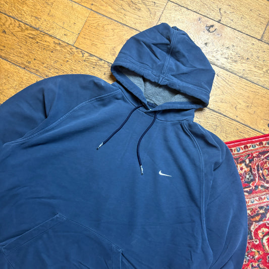 Vintage 00s Nike Blue Swoosh Hoodie Embroidered Sweatshirt - XL