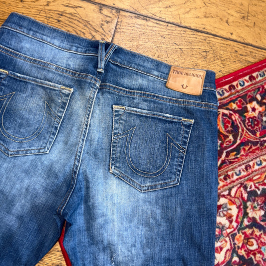 Vintage True Religion Blue Embroidered Y2K Shorts Jorts - 32