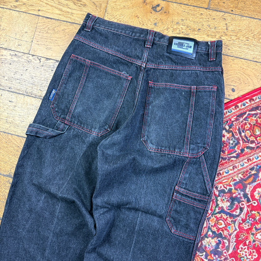 Vintage Culture Jam Black Embroidered Y2K Hip Hop Baggy Jeans - 32