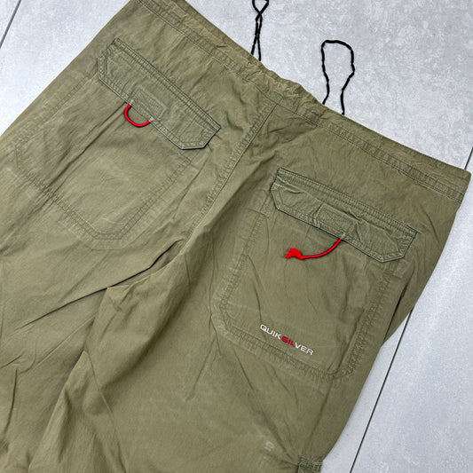 Vintage Quiksilver Green Baggy Tracksuit Cargo Track Pants Bottoms - 36