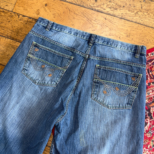 Vintage Indigo 30 Blue Embroidered Y2K Hip Hop Baggy Jeans Shorts Jorts - 40
