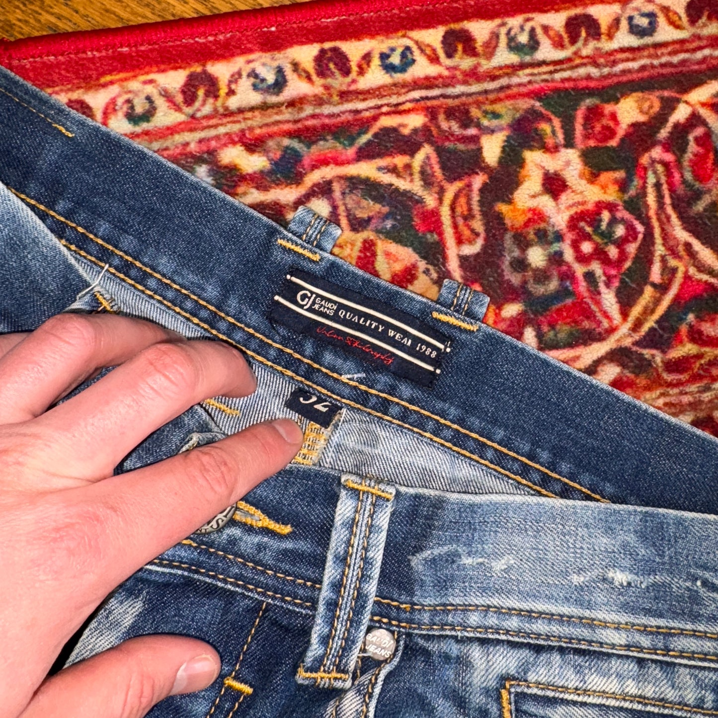 Vintage Gaudi Y2K Blue Embroidered Hip Hop Baggy Jeans - 32