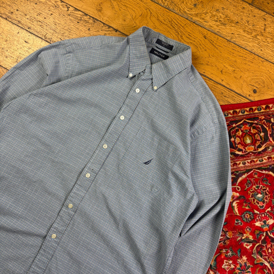 Vintage Nautica Blue Check Embroidered Shirt - L