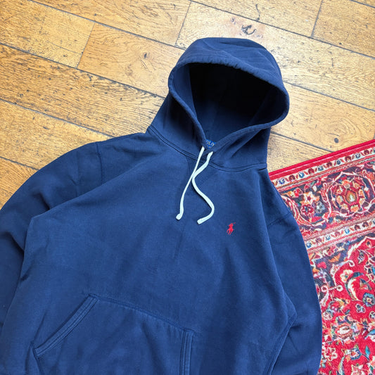 Vintage Ralph Lauren Navy Hoodie Embroidered Sweatshirt - L