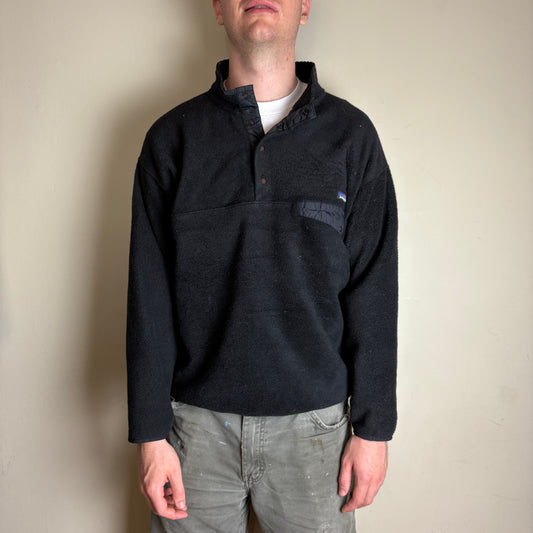 Vintage Patagonia Black Synchilla Button Fleece Jumper Jacket Pullover - L