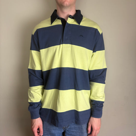Vintage Kappa Green Blue Stripe Rugby Polo Shirt - L