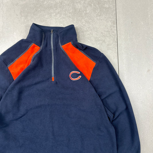 Vintage Chicago Bears NFL Embroidered Navy Fleece Quarter Zip Jumper - M