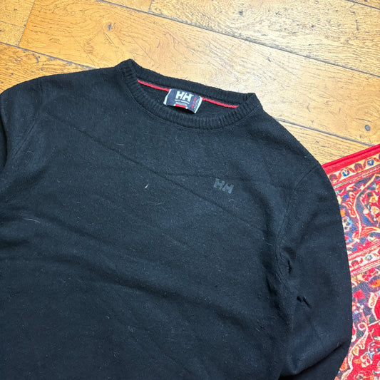 Vintage Helly Hansen Black Wool Chunky Knit Jumper - M