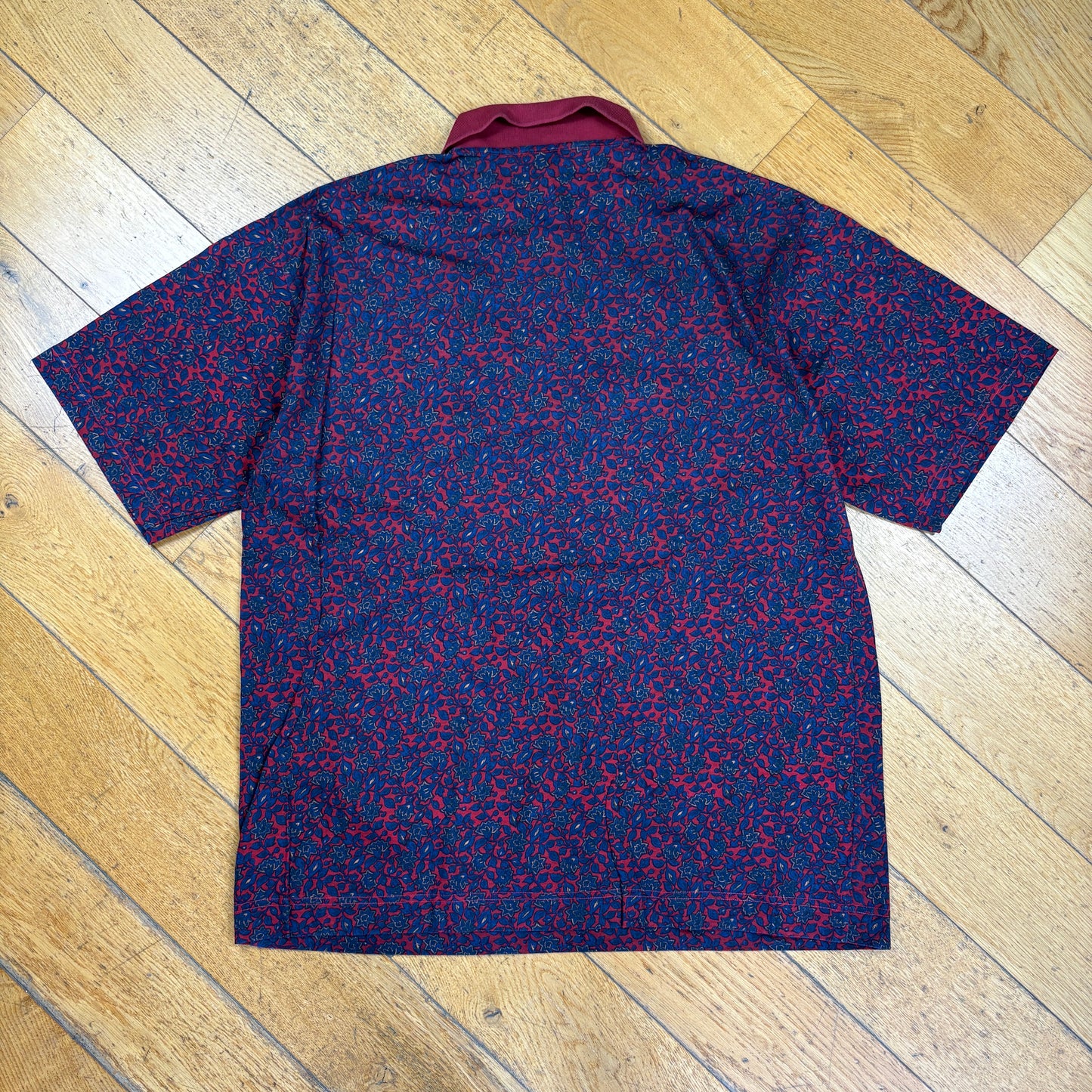 Vintage Nino Cerruti Italian Paisley Floral Purple Red Polo Shirt - L