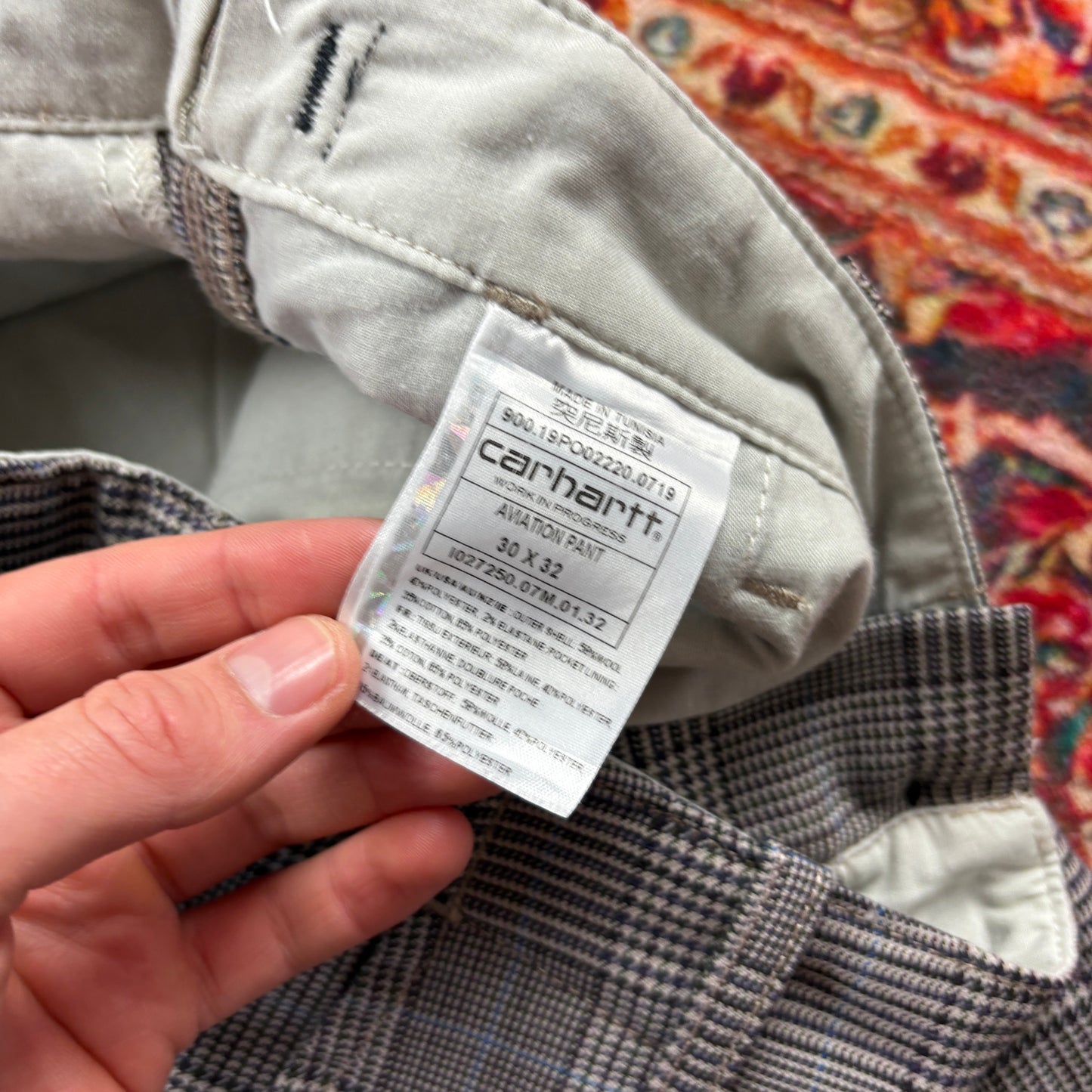 Vintage Carhartt Grey Check Cargo Workwear Carpenter Straight Trousers - 30