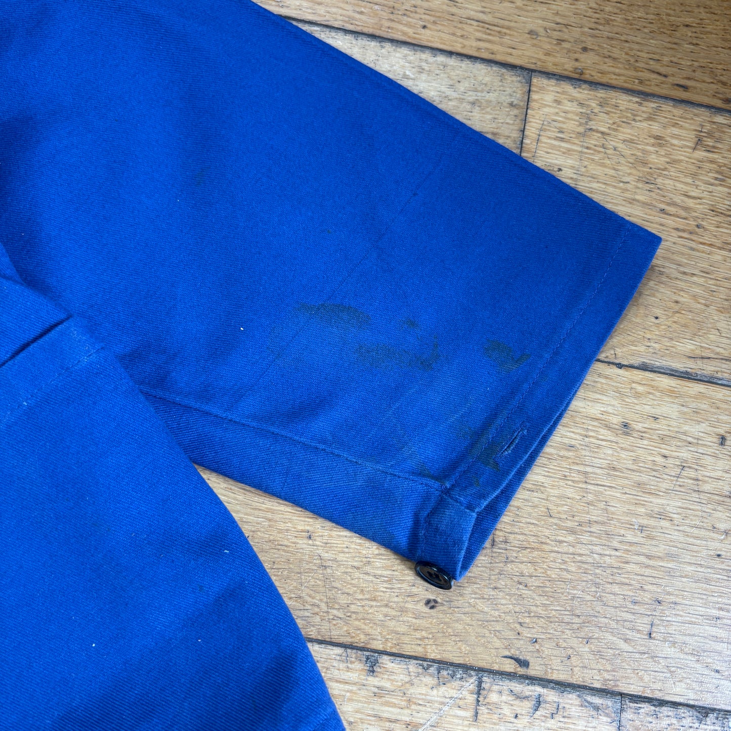 Vintage French Chore Workwear Jacket Blue Overcoat - L