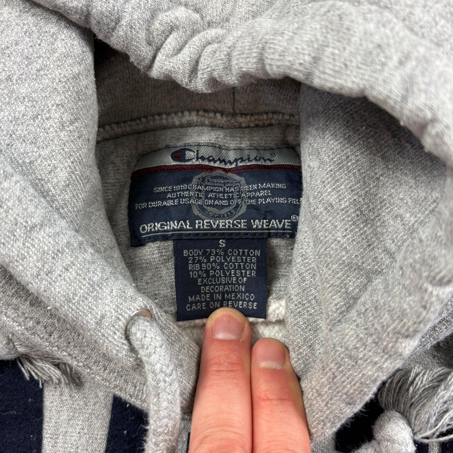 Vintage Champion College Embroidered Grey Hoodie Sweatshirt - S
