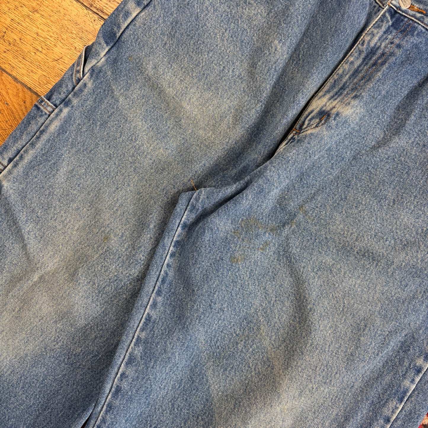 Vintage Blue Embroidered Y2K Hip Hop Carpenter Baggy Jeans - 34