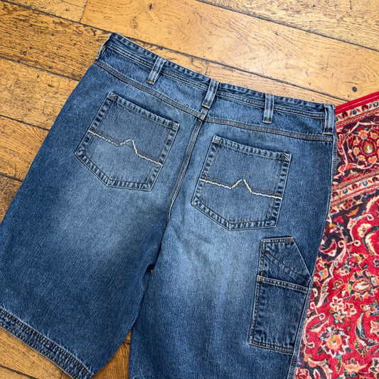 Vintage Urban Up Blue Embroidered Y2K Hip Hop Baggy Shorts Jorts - 40