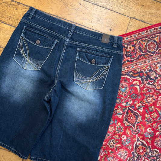 Vintage Embroidered Hip Hop Blue Baggy Shorts Jorts - 40