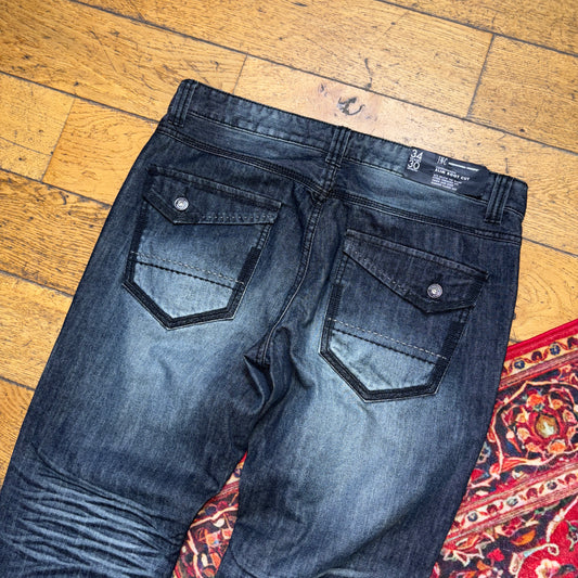 Vintage Navy Embroidered Y2K Hip Hop Bootcut Jeans - 36R