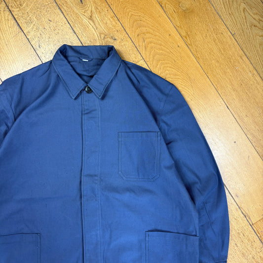 Vintage French Chore Workwear Jacket Blue Overcoat - L