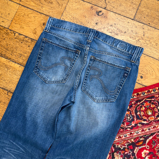 Vintage Rock Republic Blue Embroidered Y2K Hip Hop Straight Jeans - 34L