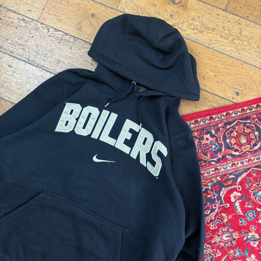 Vintage Nike Swoosh Black Hoodie Embroidered Sweatshirt - L