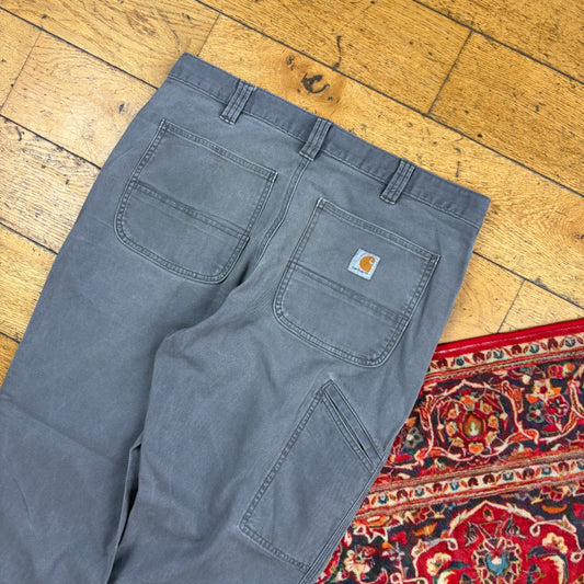 Vintage Carhartt Grey Workwear Carpenter Baggy Trousers - 34