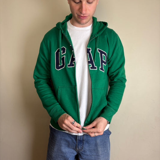 Vintage Gap Green Spellout Embroidered Zip Hoodie Sweatshirt - M