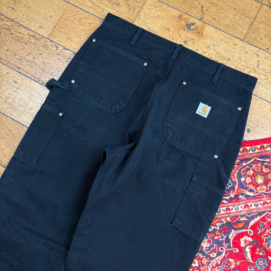 Vintage Carhartt Black Double Knee Workwear Carpenter Baggy Trousers - 36