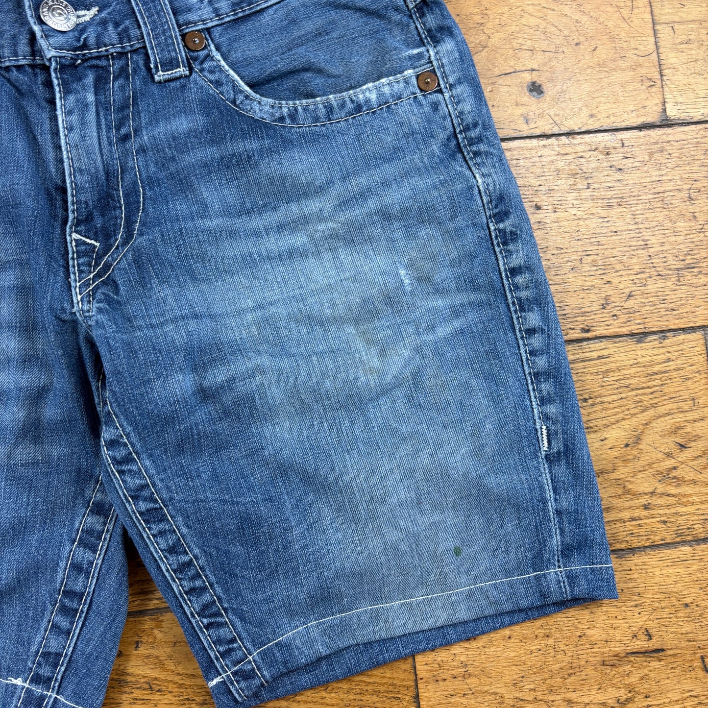 Vintage True Religion Blue Embroidered Y2K Shorts Jorts - 33